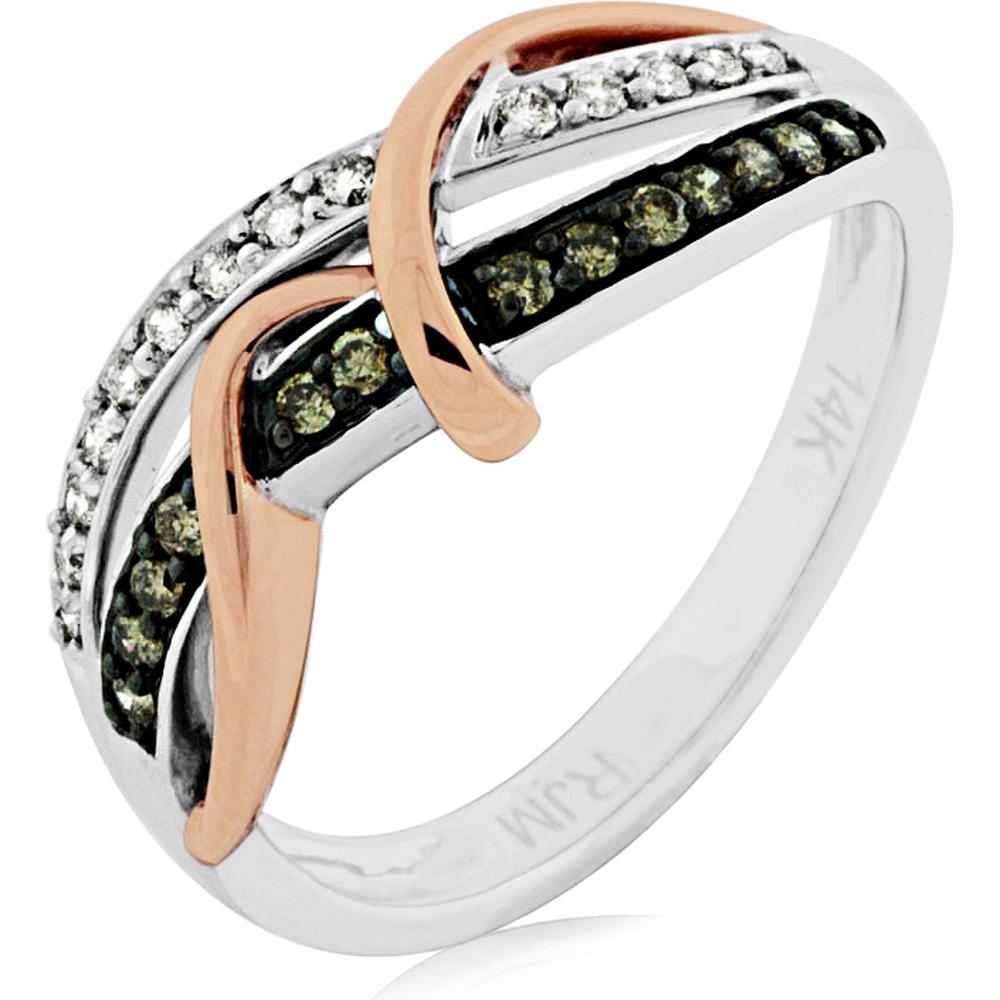Elegant 14K White Gold Ring with Sparkling Diamonds and Mocha Diamond Accents