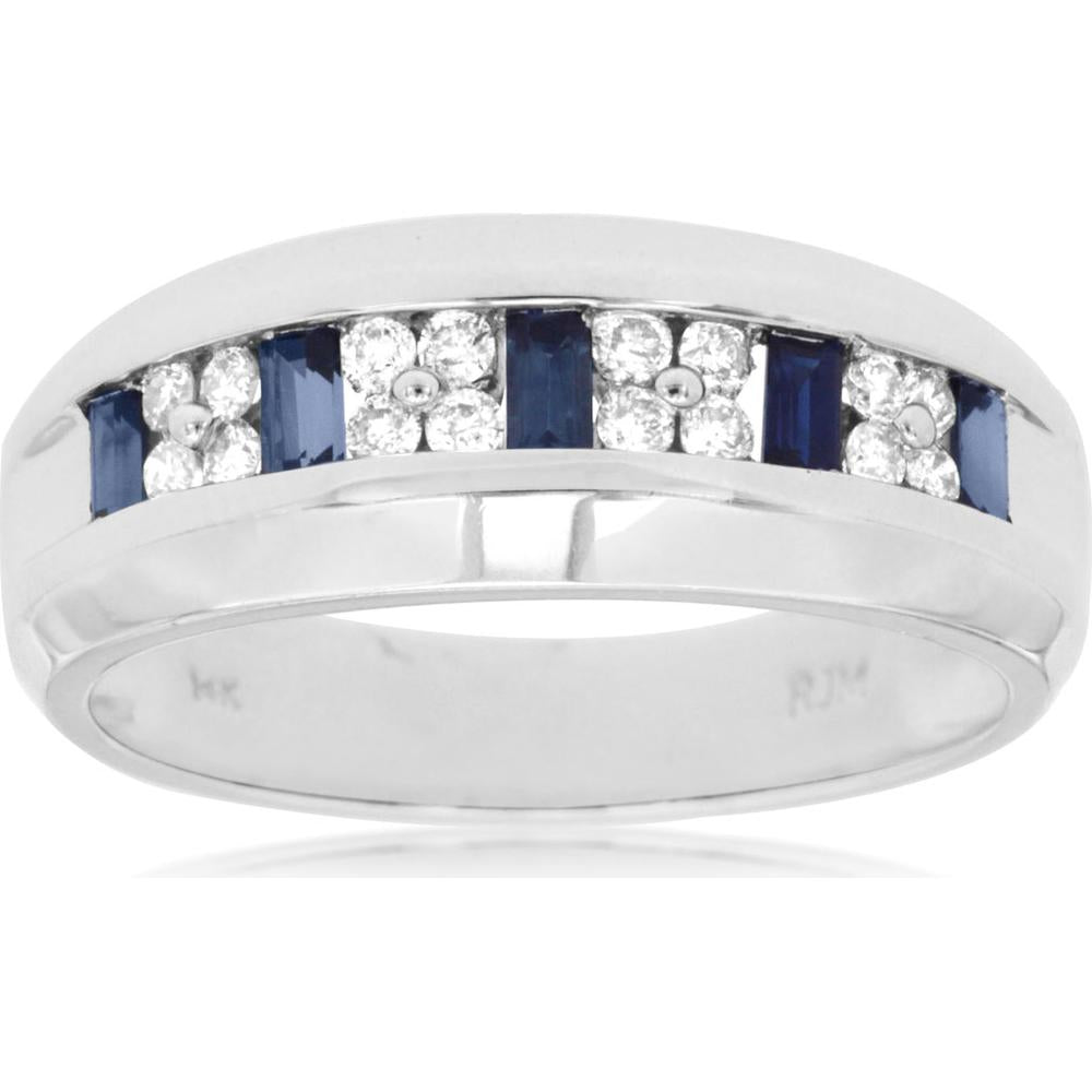 Elegant 14K White Gold Sapphire and Diamond Band - Timeless Luxury