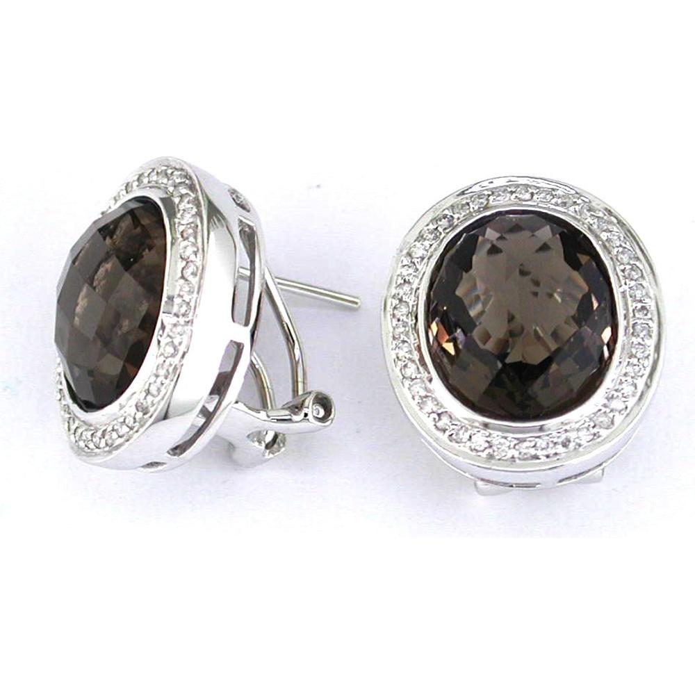 Elegant 14K White Gold Smoky Quartz and Diamond Accent Earrings - 10.30 Total Carat Weight