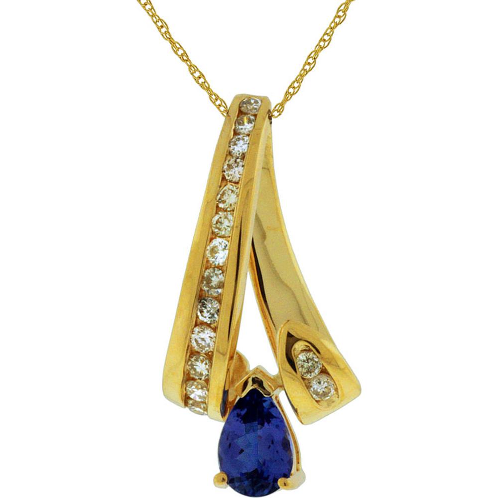 Elegant 14K Yellow Gold 0.25 Carat Diamond & 0.42 Carat Tanzanite Pendant