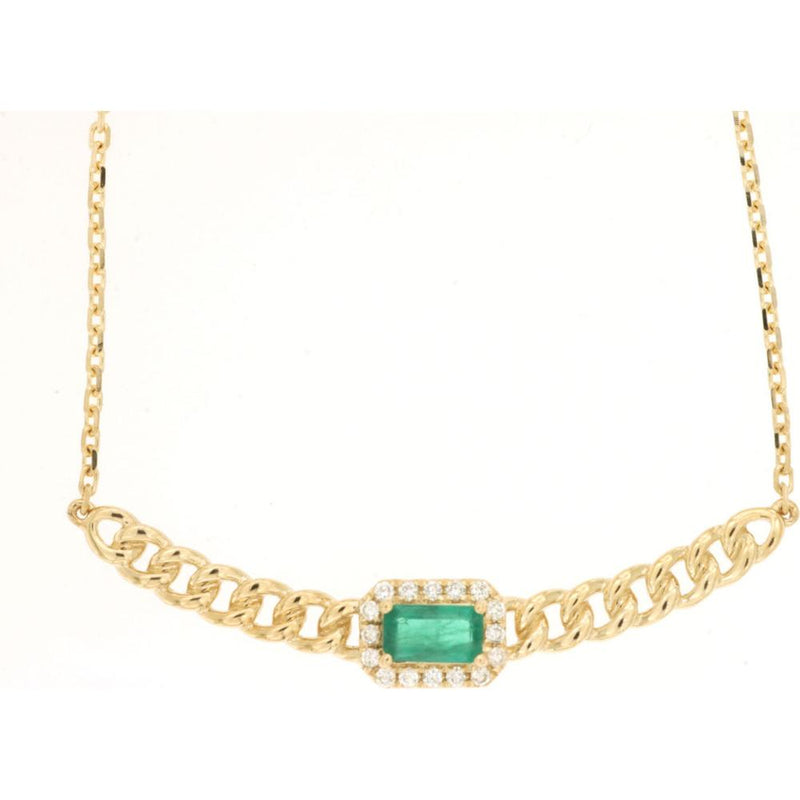 Elegant 14K Yellow Gold 0.28 Carat Emerald & 0.07 Carat Diamond Necklace