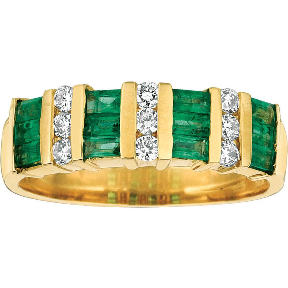 Elegant 14K Yellow Gold 0.90 Carat Emerald & 0.24 Carat Diamond Ring