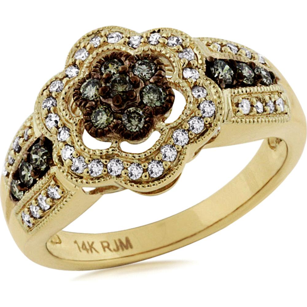 Elegant 14K Yellow Gold Diamond & Mocha Diamond Ring