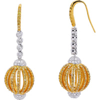 Elegant 18K Two-Tone Diamond Ball Drop Earrings - 3.50 Carat Total Diamond Weight
