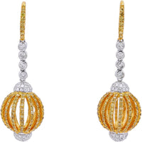 Elegant 18K Two-Tone Diamond Ball Drop Earrings - 3.50 Carat Total Diamond Weight