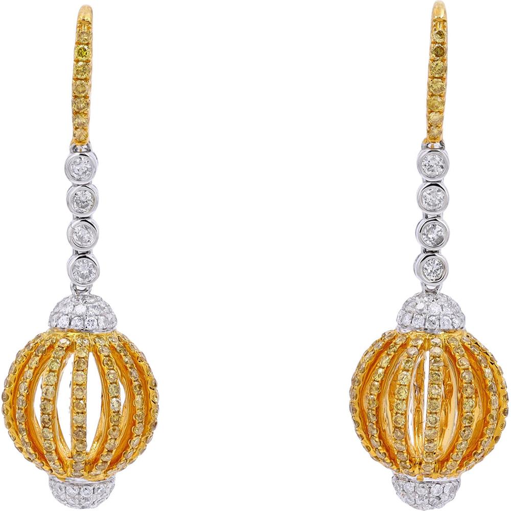Elegant 18K Two-Tone Diamond Ball Drop Earrings - 3.50 Carat Total Diamond Weight