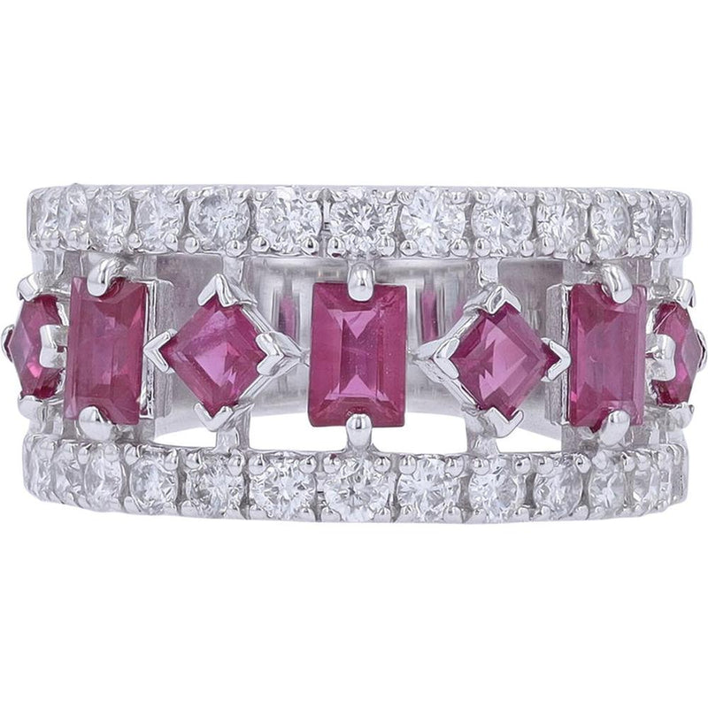 Elegant 18K White Gold Ruby Band with 1.58 Carat Ruby and 0.91 Carat Diamonds