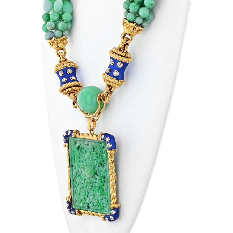 David Webb Elegant 18K Yellow Gold and Platinum Necklace with Jade Pendant and Diamond Accent