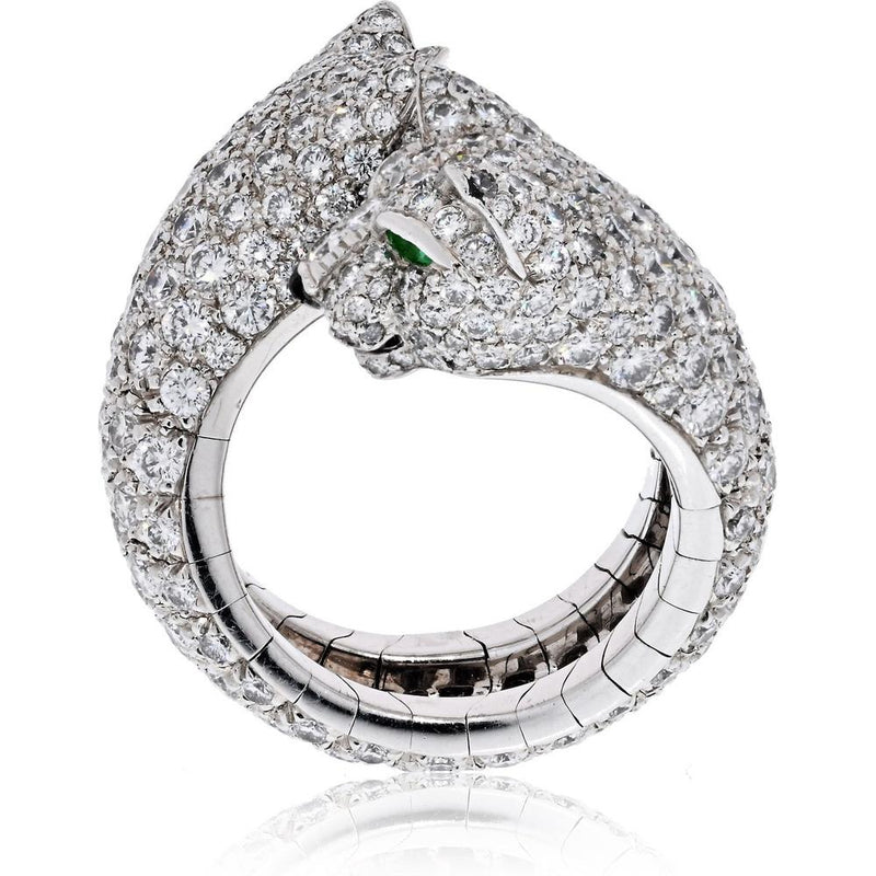 Elegant Cartier 18K White Gold Double Panthere Diamond Ring