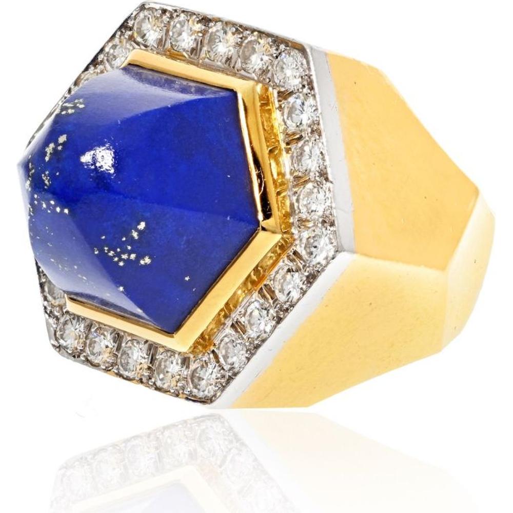 Elegant David Webb Lapis and Diamond Statement Ring