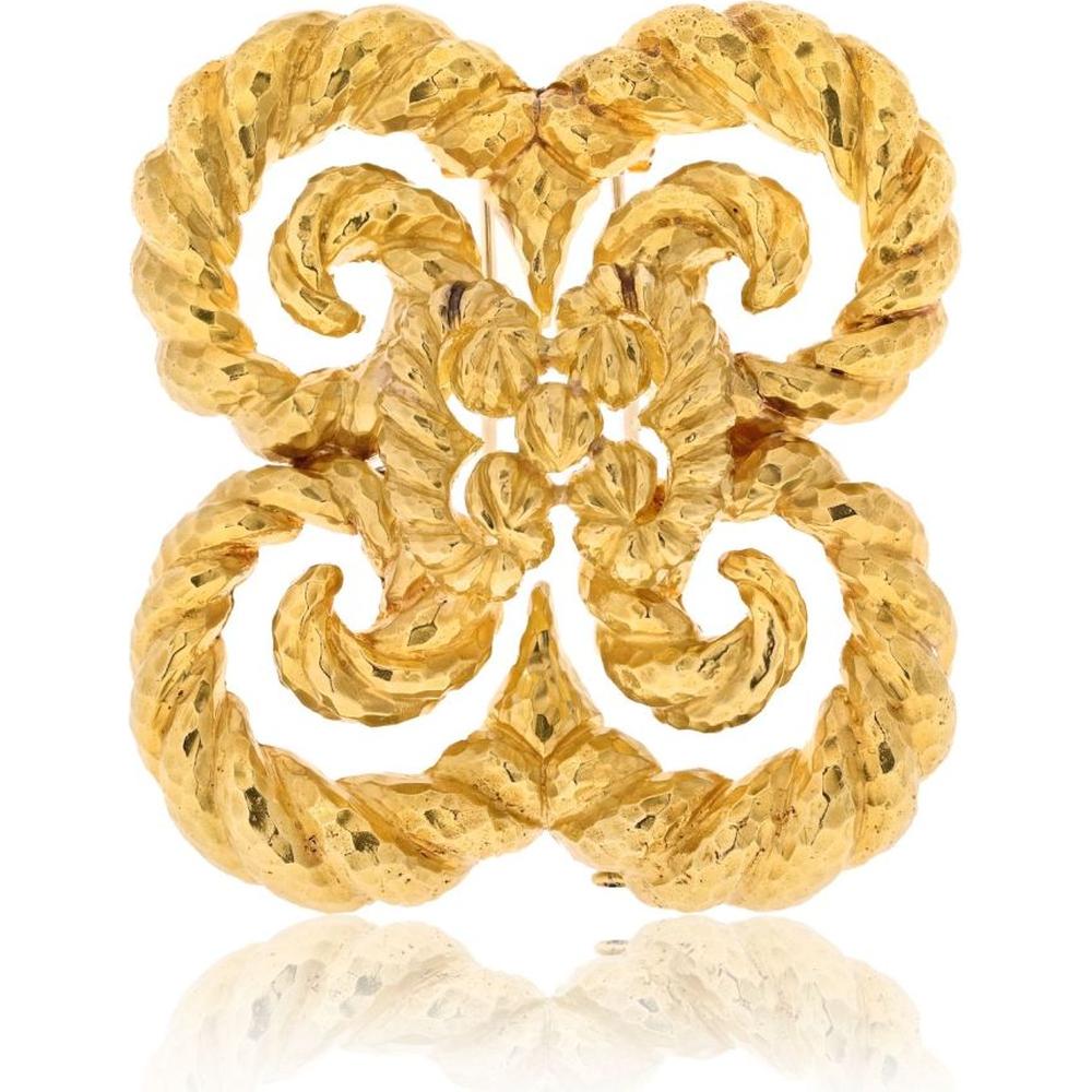 Elegant David Webb Textured Swirl Brooch in Platinum & 18K Yellow Gold