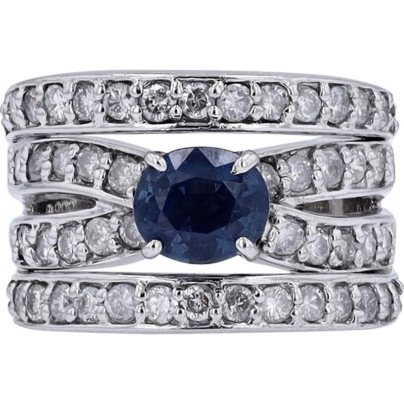 Elegant Platinum Sapphire Crossover Ring - 1.02 Carat Sapphire, 1.10 Carat Diamonds, Platinum