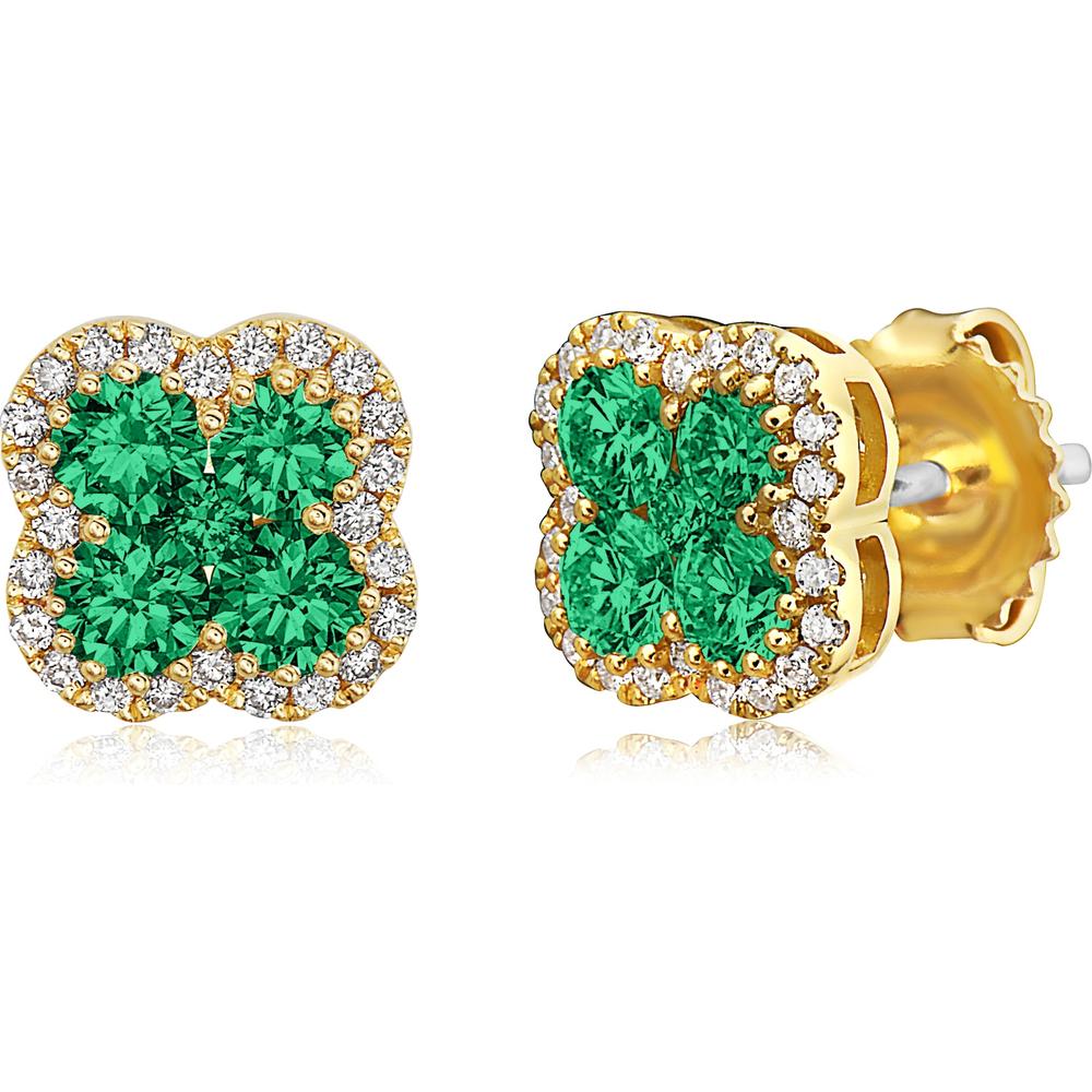 Emerald and Diamond Clover Stud Earrings in 18K Yellow Gold by Charles Krypell