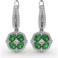 Emerald and Diamond Cluster Drop Earrings with Pavé Halo by Fana - 2.03 Carat Total Gemstone Weight