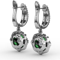 Emerald and Diamond Cluster Drop Earrings with Pavé Halo by Fana - 2.03 Carat Total Gemstone Weight