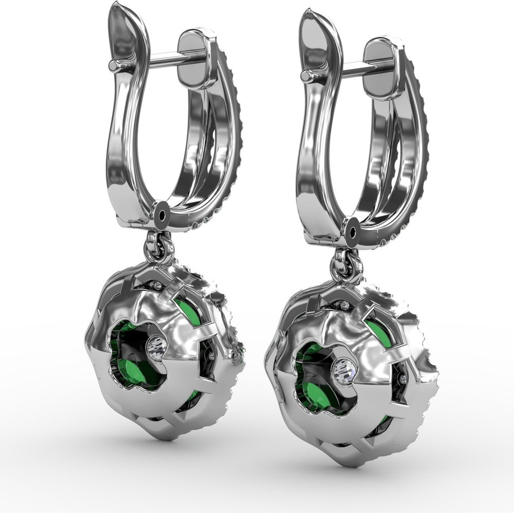 Emerald and Diamond Cluster Drop Earrings with Pavé Halo by Fana - 2.03 Carat Total Gemstone Weight