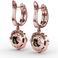 Emerald and Diamond Cluster Drop Earrings with Pavé Halo by Fana - 2.03 Carat Total Gemstone Weight