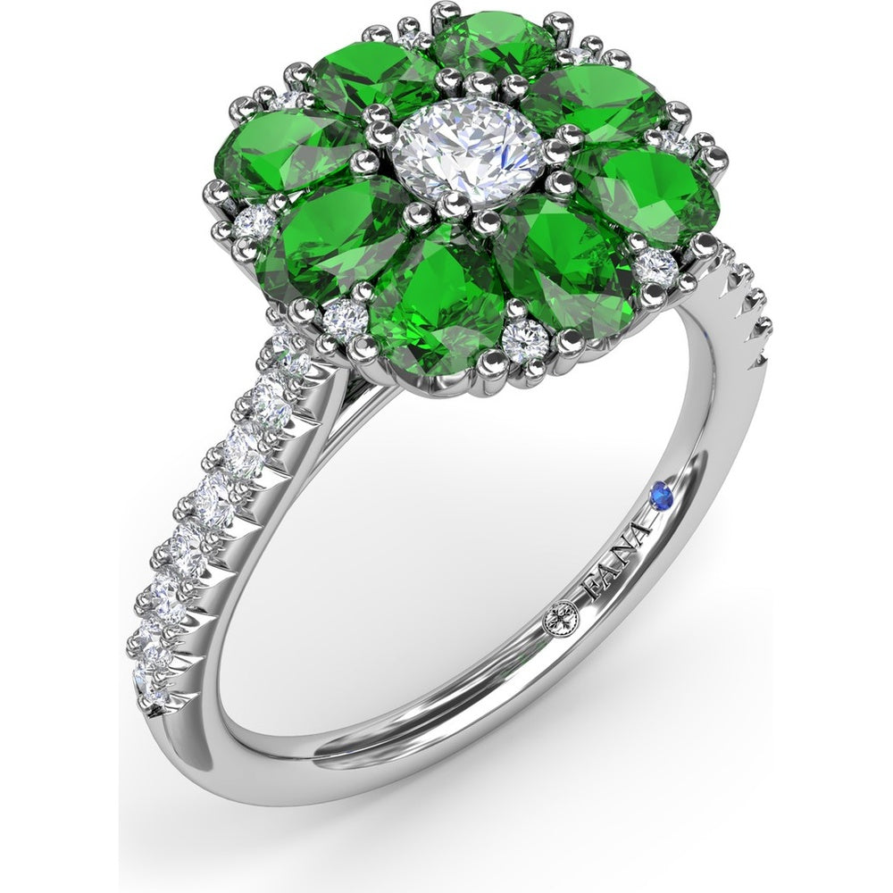 Emerald and Diamond Cluster Flower Ring by Fana - 1.64 Carat Total Gemstone Weight