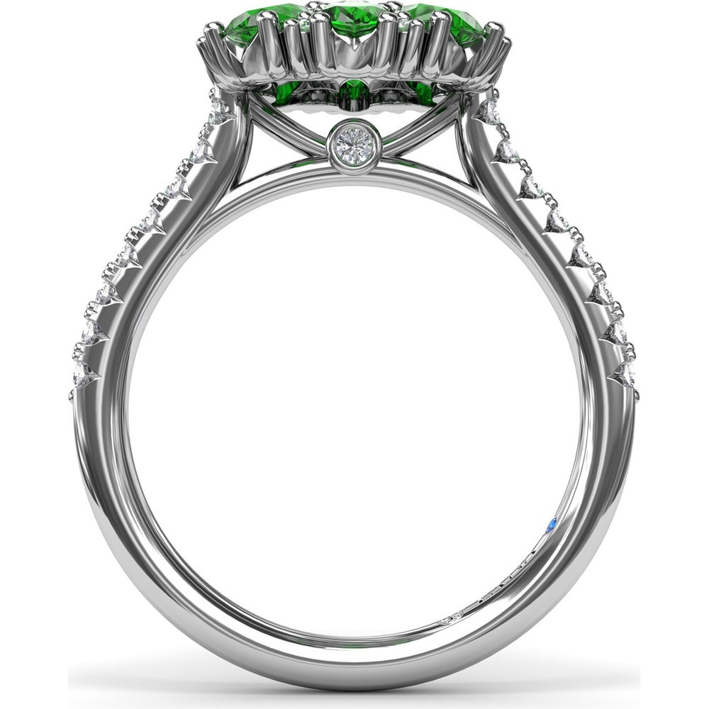 Emerald and Diamond Cluster Flower Ring by Fana - 1.64 Carat Total Gemstone Weight