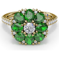 Emerald and Diamond Cluster Flower Ring by Fana - 1.64 Carat Total Gemstone Weight