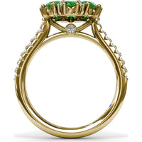 Emerald and Diamond Cluster Flower Ring by Fana - 1.64 Carat Total Gemstone Weight