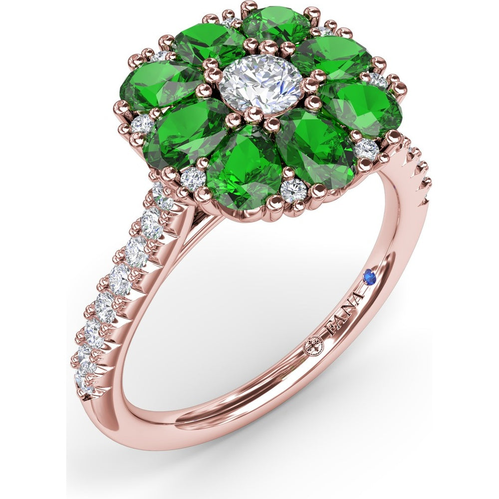 Emerald and Diamond Cluster Flower Ring by Fana - 1.64 Carat Total Gemstone Weight