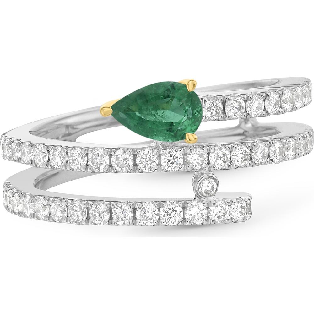Emerald and Diamond Coil Ring in 18K White Gold by Charles Krypell