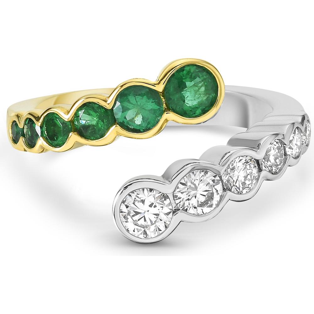 Emerald and Diamond Demi Bezel Bypass Ring in 18K Yellow Gold and White Gold by Charles Krypell