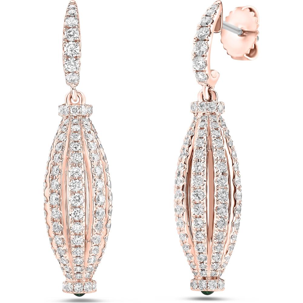 Emerald and Diamond Graduated Barrel Birdcage Earrings in 18K Rose Gold by Charles Krypell