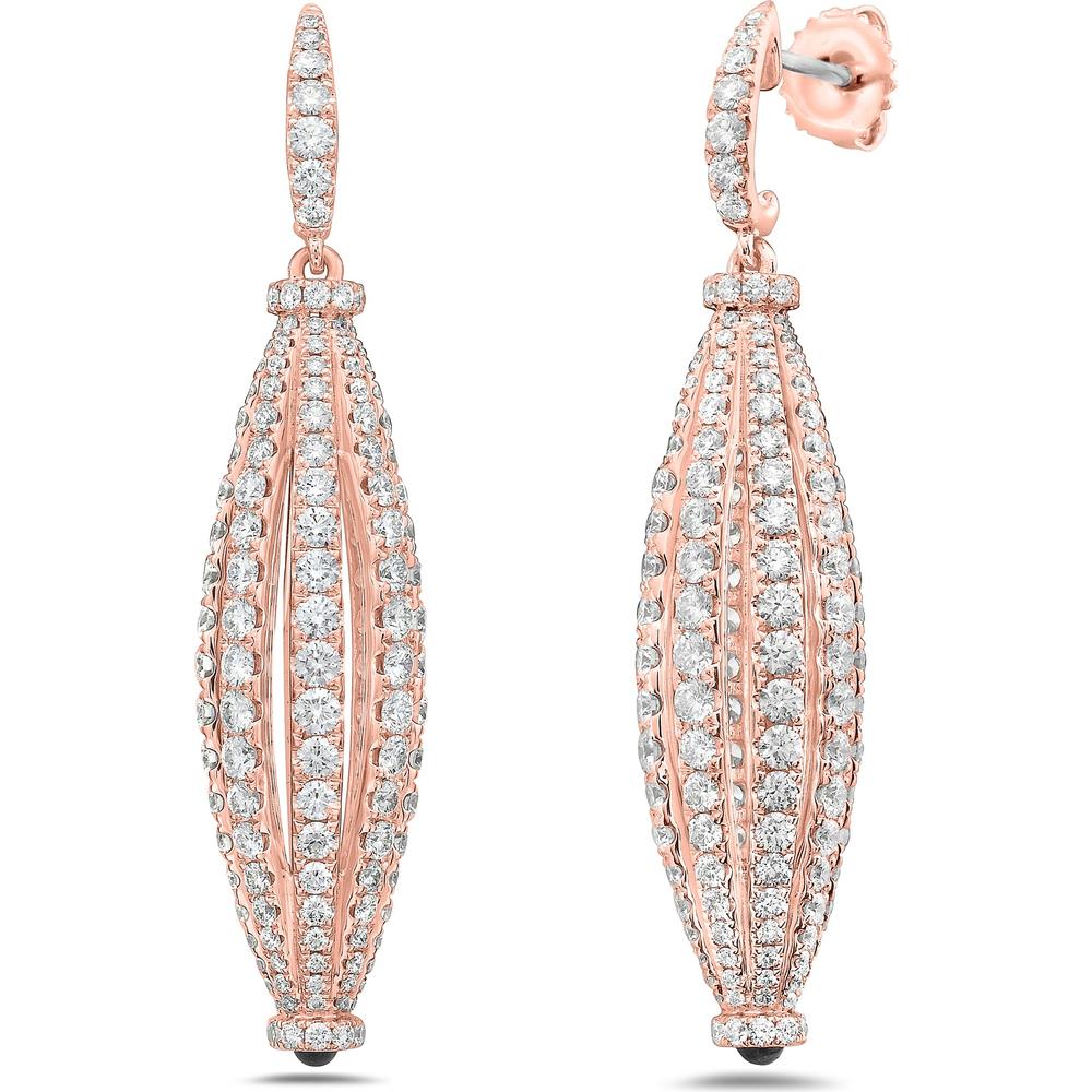 Emerald and Diamond Graduated Barrel Birdcage Earrings in 18K Rose Gold by Charles Krypell