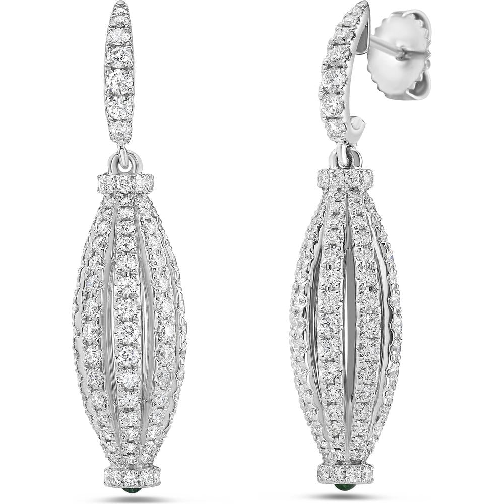 Emerald and Diamond Graduated Barrel Birdcage Earrings in 18K White Gold by Charles Krypell