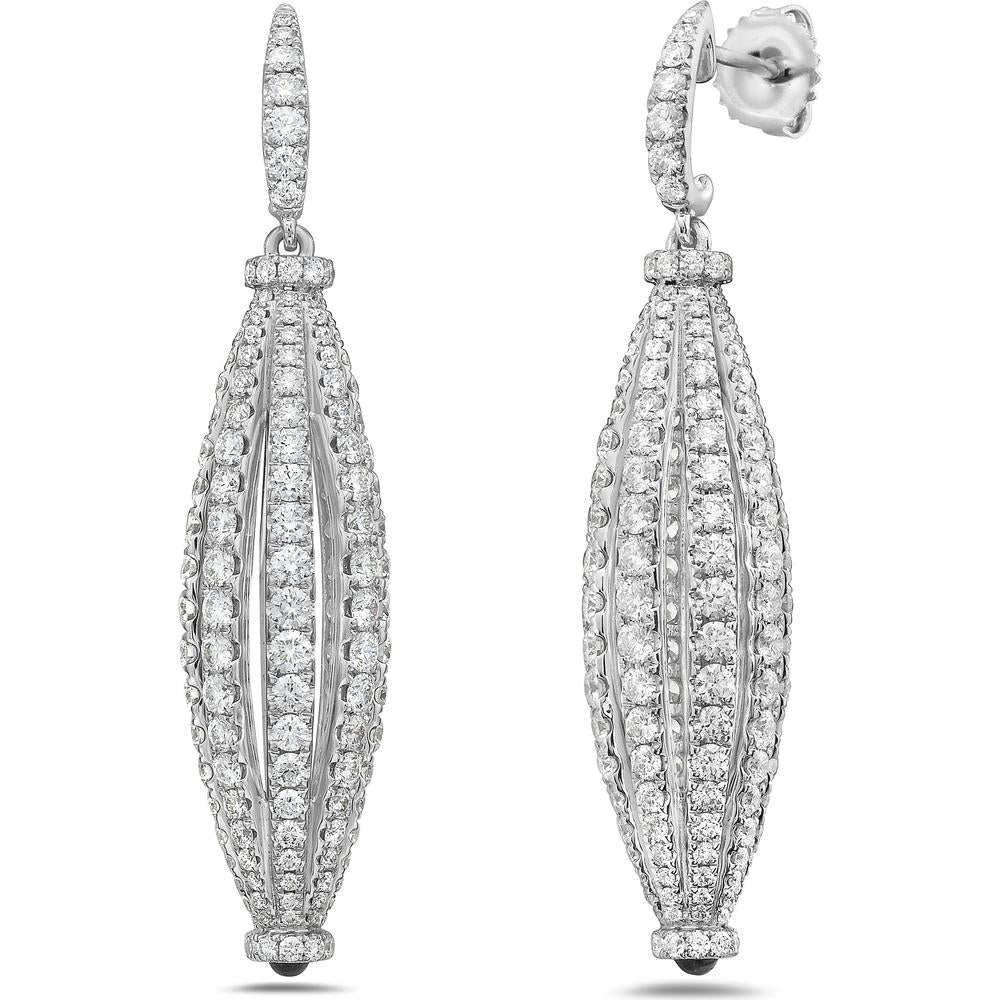 Emerald and Diamond Graduated Barrel Birdcage Earrings in 18K White Gold by Charles Krypell