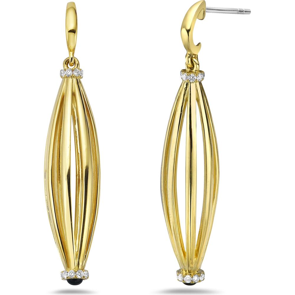 Emerald and Diamond Graduated Barrel Birdcage Earrings in 18K Yellow Gold by Charles Krypell
