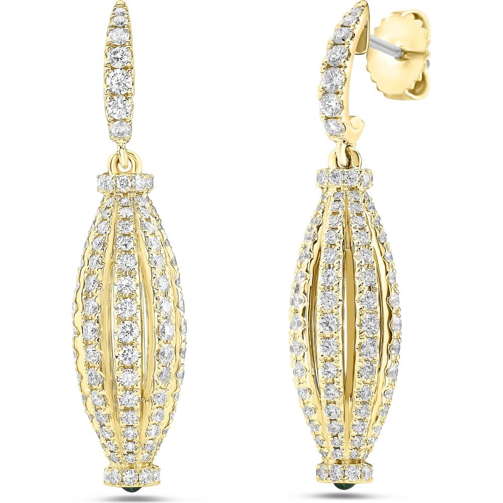 Emerald and Diamond Graduated Barrel Birdcage Earrings in 18K Yellow Gold by Charles Krypell
