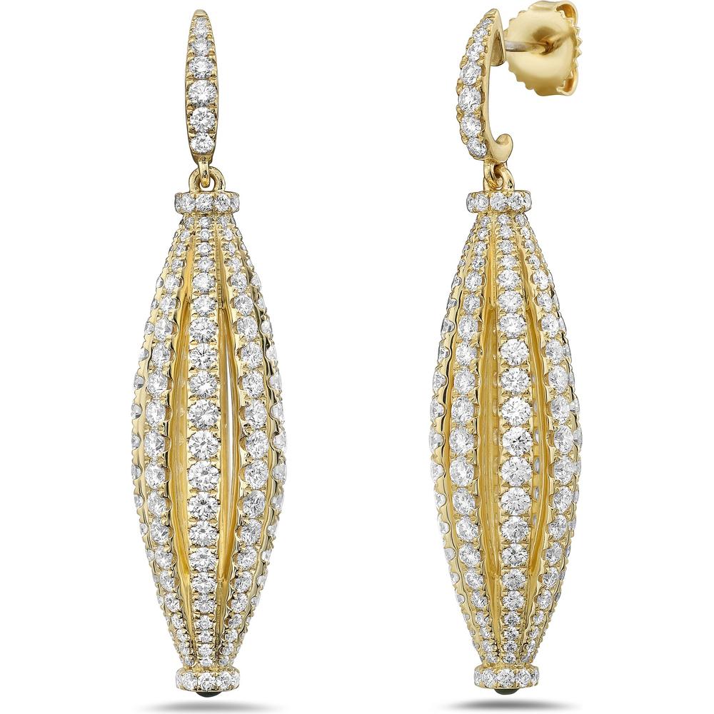 Emerald and Diamond Graduated Barrel Birdcage Earrings in 18K Yellow Gold by Charles Krypell