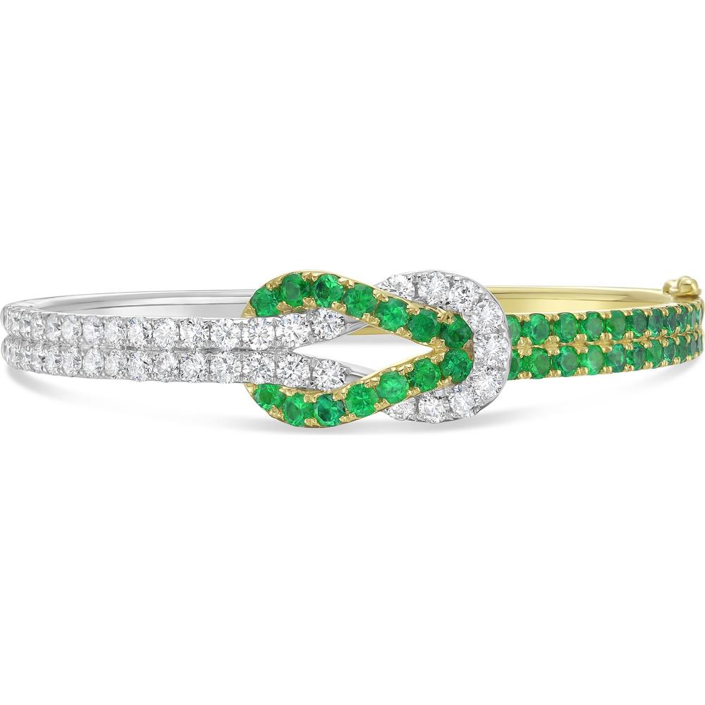 Emerald and Diamond Hercules Knot Bangle Bracelet in 18K White Gold and Yellow Gold by Charles Krypell