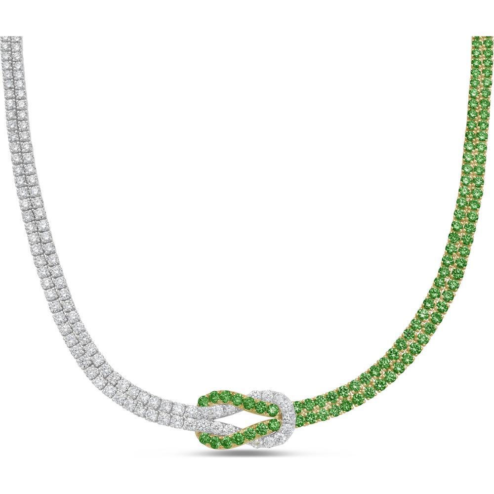 Emerald and Diamond Hercules Knot Necklace in 18K White Gold and Yellow Gold by Charles Krypell