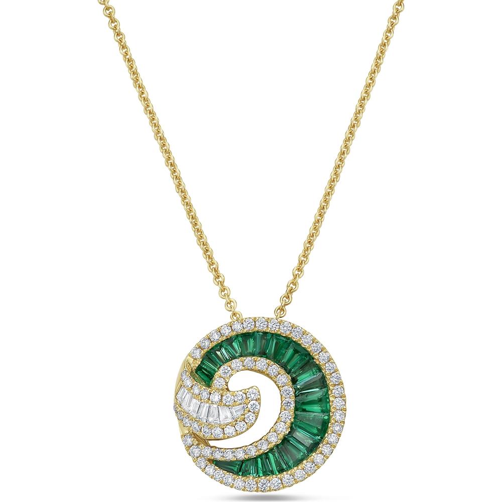 Emerald and Diamond Nautilus Pendant Necklace in 18K Yellow Gold by Charles Krypell