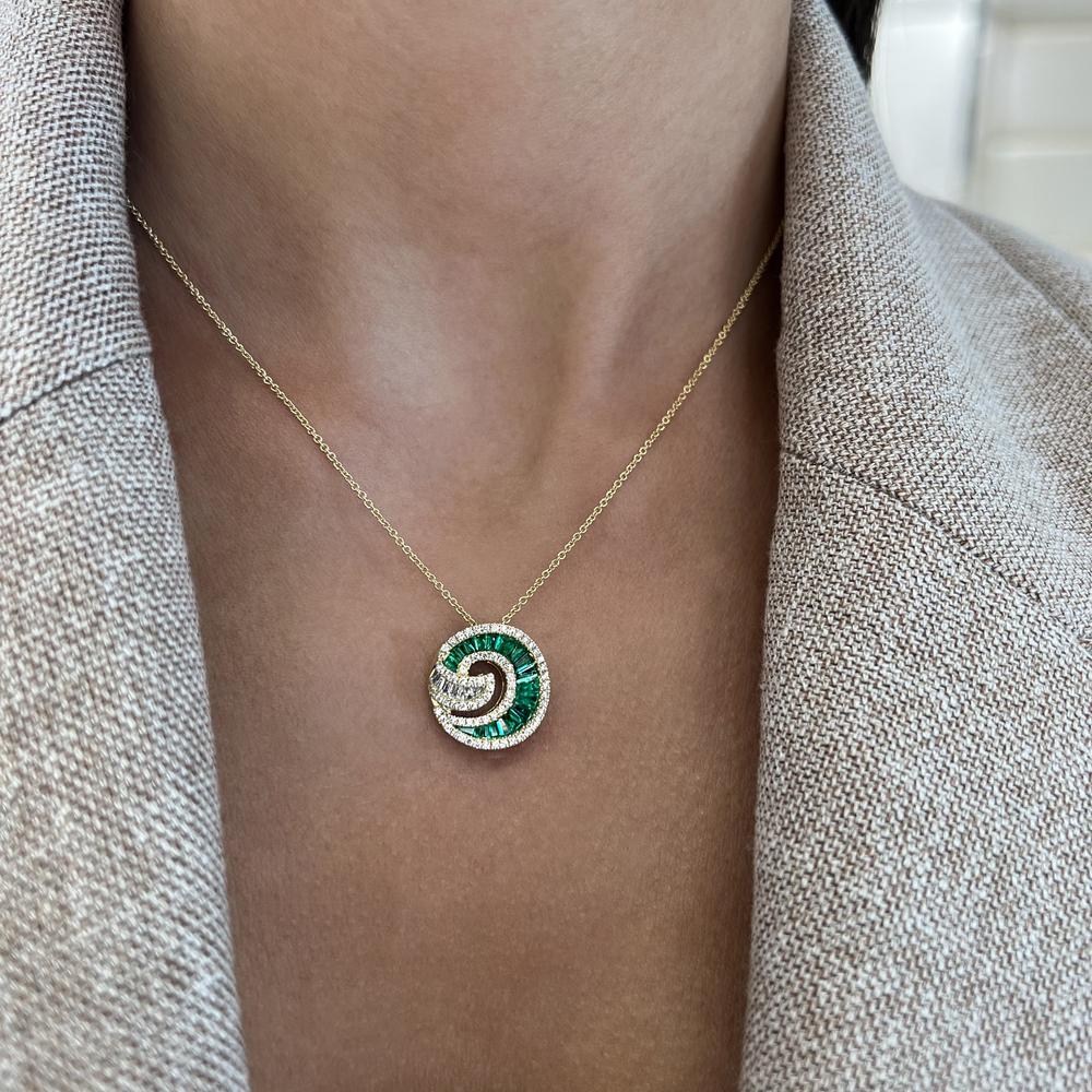 Emerald and Diamond Nautilus Pendant Necklace in 18K Yellow Gold by Charles Krypell