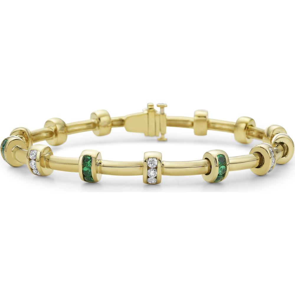 Emerald and Diamond Signature Station Tube Bracelet in 18K Yellow Gold by Charles Krypell