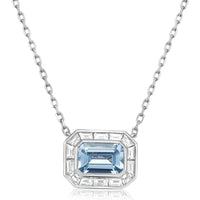 Emerald Cut Aquamarine and Diamond Frame Pendant Necklace in 18K White Gold by Charles Krypell