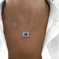 Emerald Cut Aquamarine and Diamond Frame Pendant Necklace in 18K White Gold by Charles Krypell