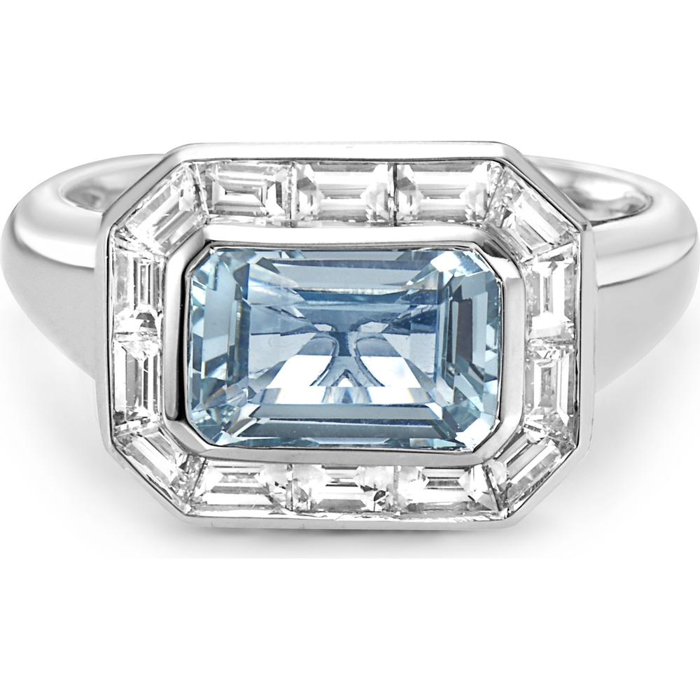 Emerald Cut Aquamarine and Diamond Frame Ring in 18K White Gold by Charles Krypell
