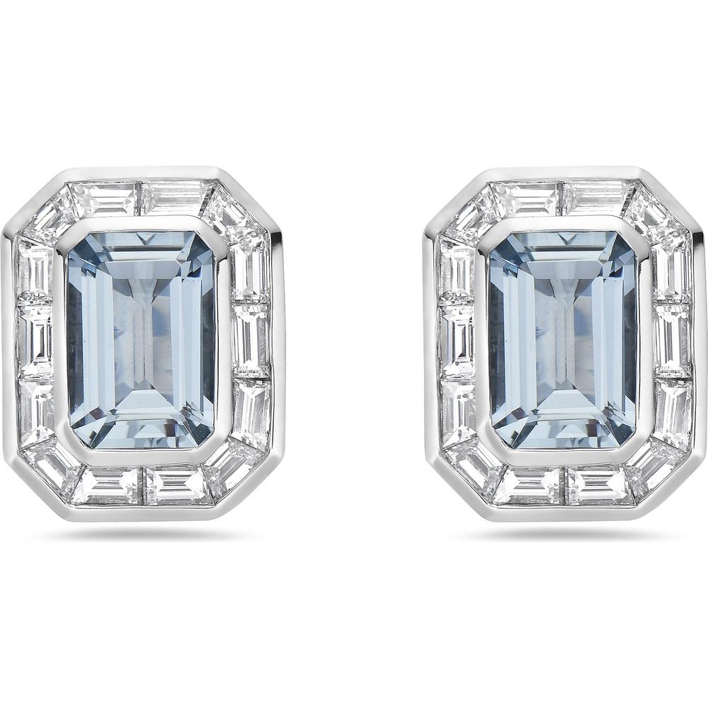 Emerald Cut Aquamarine and Diamond Frame Stud Earrings in 18K White Gold by Charles Krypell