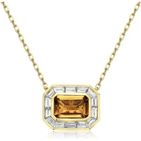 Emerald Cut Citrine and Diamond Frame Pendant Necklace in 18K Yellow Gold by Charles Krypell