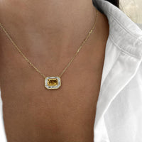 Emerald Cut Citrine and Diamond Frame Pendant Necklace in 18K Yellow Gold by Charles Krypell