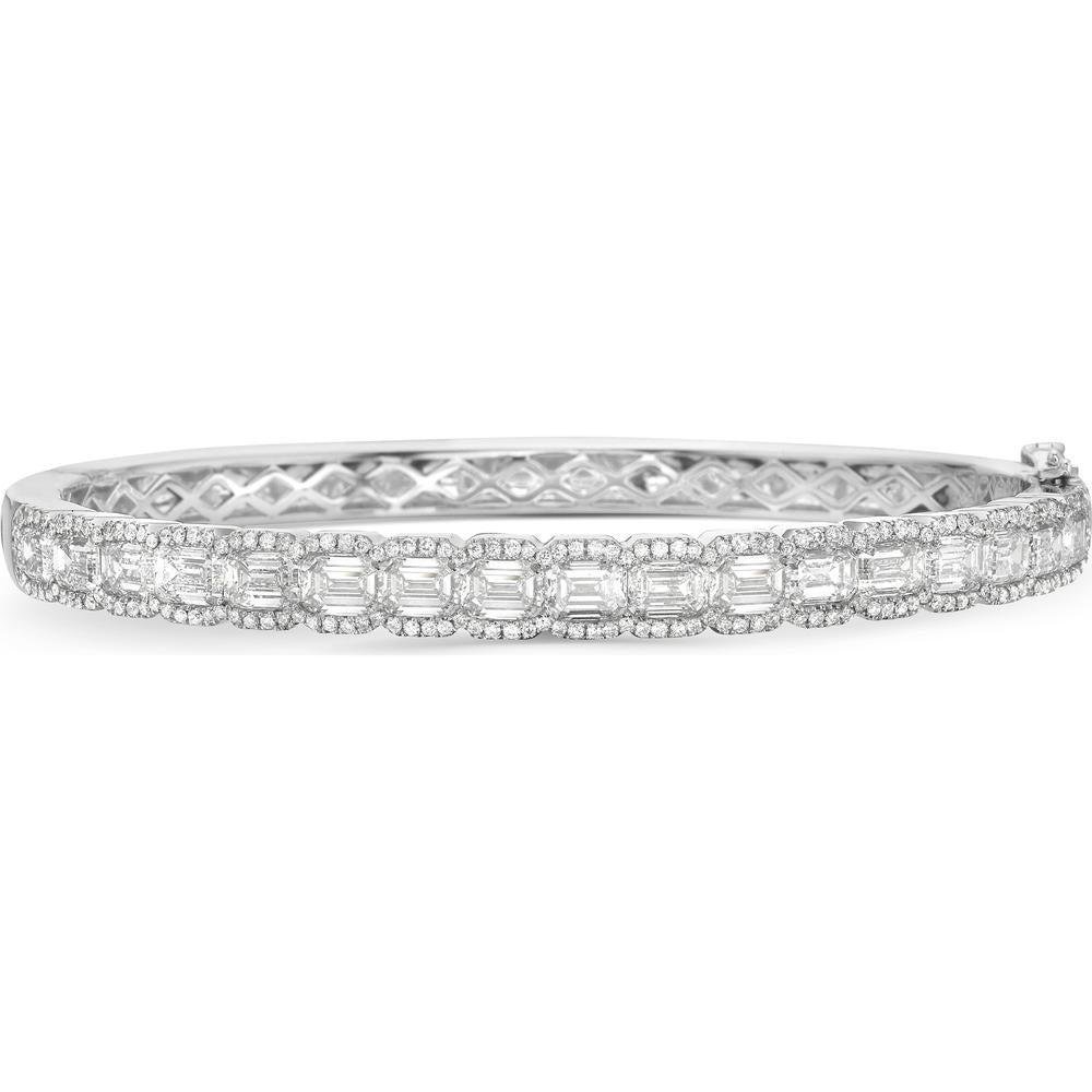 Emerald Cut Diamond Bangle Bracelet in 18K White Gold by Charles Krypell