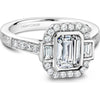 Emerald Cut Diamond Engagement Ring with Bezel Setting, Halo, Pavé Band, and Baguette Side Stones in White Gold by Noam Carver<em> - Choose Your Center Diamond: 1 to 5 Carats, Sustainable Lab-Grown or Natural Earth-Mined</em>