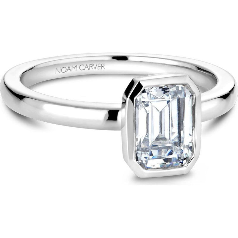 Emerald Cut Diamond Engagement Ring with Bezel Setting in White Gold by Noam Carver<em> - Choose Your Center Diamond: 1 to 5 Carats, Sustainable Lab-Grown or Natural Earth-Mined</em>