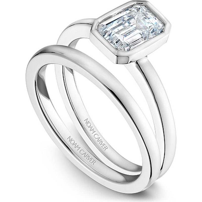 Emerald Cut Diamond Engagement Ring with Bezel Setting in White Gold by Noam Carver<em> - Choose Your Center Diamond: 1 to 5 Carats, Sustainable Lab-Grown or Natural Earth-Mined</em>